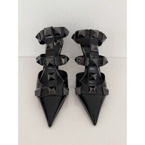 Valentino Women Black Roman Stud Patent Leather Pump Heels Shoes Size EU 37 US 7